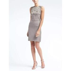 Banana Republic size 8T Gray Pineapple Beaded Ponte-Knit Sleeveless Sheath Dress
